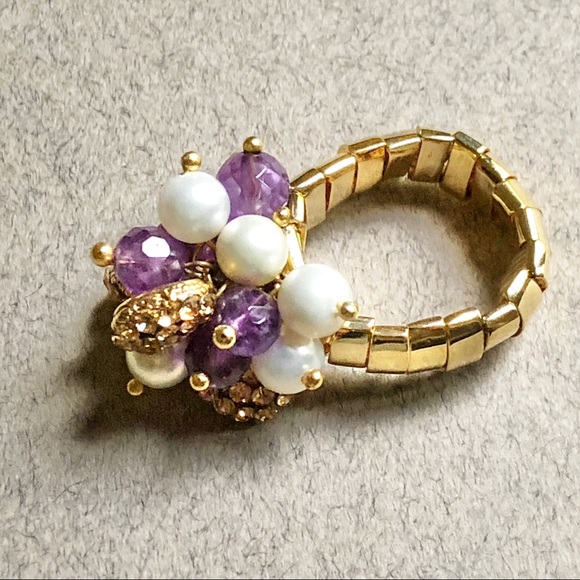 Unique Gold Dangle Ring with Amethyst Charms - Picture 3 of 5